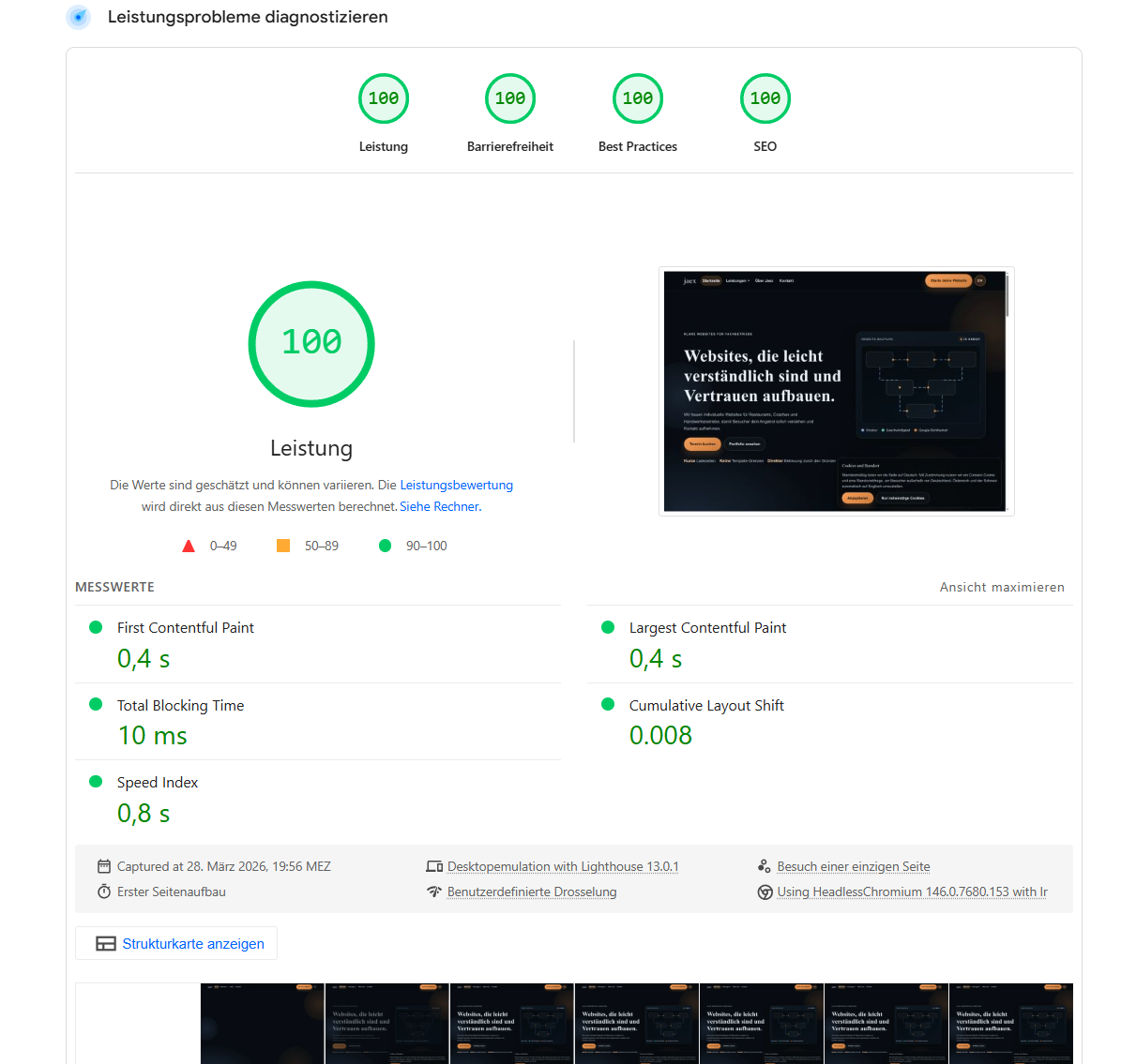 Google PageSpeed Insights screenshot showing performance results for the Jaex homepage